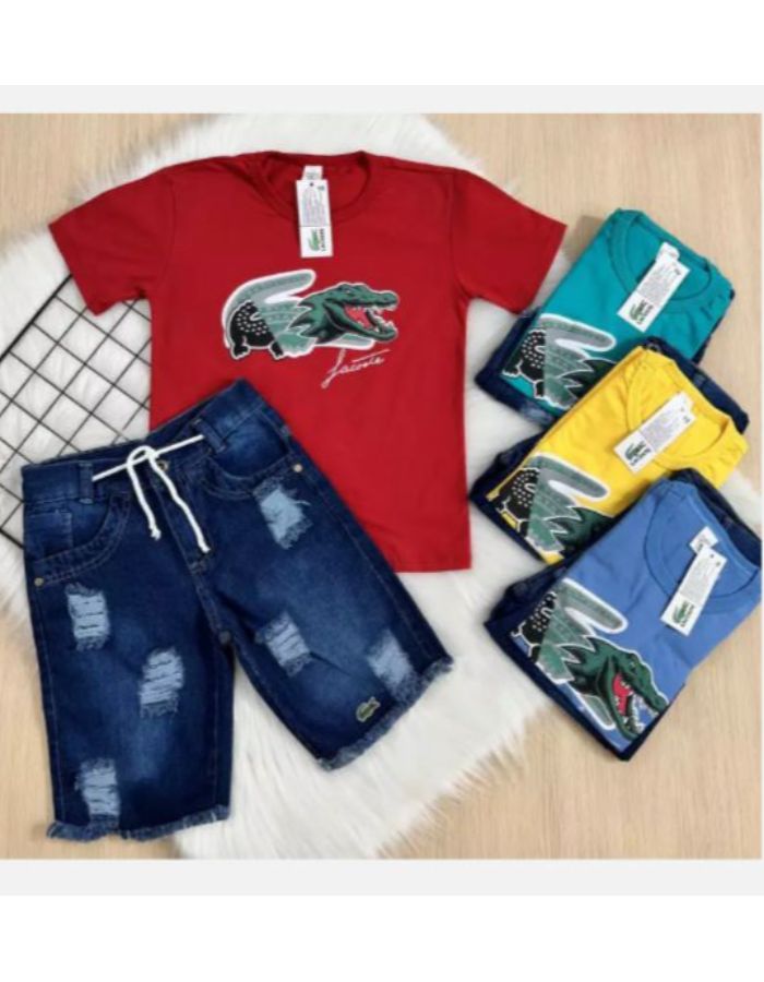 Conjunto Lacoste Juvenil com short jeans Loja
